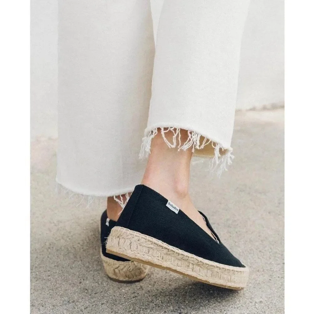 Soludos Platform Espadrille Smoking Slippers Slip On Loafers Black Size 10